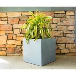 Rosemead Home & Garden, Inc. 10" Wide Kante Lightweight Modern Square Concrete/Fiberglass Indoor Outdoor Planter Box Slate Gray