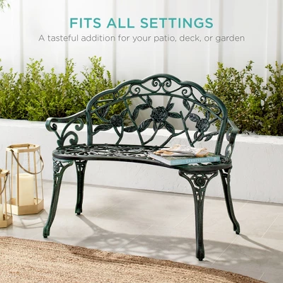 Best Choice Products Outdoor Bench Steel Garden Patio Porch Furniture W/ Floral Accent, Antique Finish 1 Best Choice Products Outdoor Bench Steel Garden Patio Porch Furniture W/ Floral Accent, Antique Finish