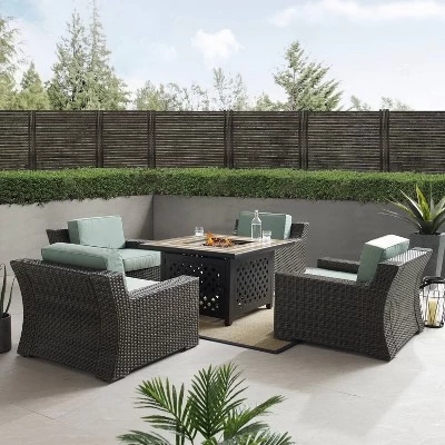 Beaufort 5 Pc Outdoor Wicker Chair Set 4 Chairs With Fire Table Mist/Brown - Crosley 3 Beaufort 5 Pc Outdoor Wicker Chair Set 4 Chairs With Fire Table Mist/Brown - Crosley - Image 3