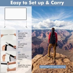 Costway 120'' Projector Screen W/ Stand 16:9 HD 4K Indoor Outdoor Projection Movie Screen -Outdoor Garden GUEST d1d31adc f386 4809 9f8b e5a5044df511