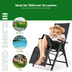 Costway Outdoor Foldable Reclining Chair Aluminum Frame 7-Position Adjustable -Outdoor Garden GUEST d2158aab 1a8f 4072 866f ad5dc62c17f1