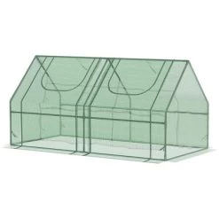 Outsunny 6' X 3' X 3' Portable Greenhouse, Garden Hot House With Two PE/PVC Covers, Steel Frame And 2 Roll Up Windows, Green -Outdoor Garden GUEST d2c9de90 494f 4fcd 9262 931773cfffc2