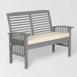 Ravenscroft Modern Boho Acacia Wood Slatted Outdoor Loveseat With Cushion - Saracina Home -Outdoor Garden GUEST d34b2324 8da3 44de b35e 2463e261fae8