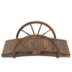 Outsunny 3.3ft Wooden Garden Bridge Arc Footbridge With Half-Wheel Style Railings & Solid Fir Construction, Stained Wood -Outdoor Garden GUEST d3810bcc b862 413f a593 ea01fc934af3