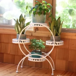 Sunnydaze Decor Sunnydaze Indoor/Outdoor Steel 4-Tiered Ferris Wheel Potted Flower Plant Stand Display - 28" - White -Outdoor Garden GUEST d39ae0e7 cc78 4081 852d 1134d1af755f