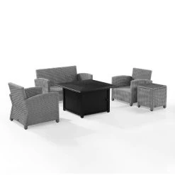 Bradenton 5pc Wicker Sofa Set With Fire Table - Gray - Crosley -Outdoor Garden GUEST d52c56b8 ded6 420a b447 58cf50e10080