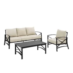 Kaplan 3pc Outdoor Sofa Set With Sofa & Arm Chair With Coffee Table - Oatmeal - Crosley -Outdoor Garden GUEST d551f1c3 c5ed 465c 80fa d8ead9efbb24