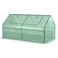 Outsunny Raised Garden Bed With Mini Greenhouse, Steel Outdoor Planter Box With Plastic Cover, Roll Up Window, Dual Use, 73" X 38" X 36" -Outdoor Garden GUEST d56d5771 3b08 4e26 9b61 a5295e08a6be