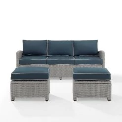 Bradenton 3pc Outdoor Wicker Sofa & 2 Ottoman Set - Navy/Gray - Crosley -Outdoor Garden GUEST d64c4c92 b313 4834 af97 58739b1f4216