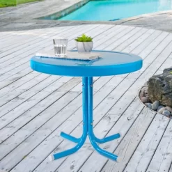 Northlight 22" Round Outdoor Retro Steel Tulip Side Table, Turquoise Blue