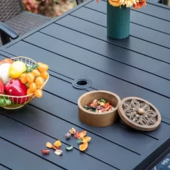 7pc Patio Dining Set With Rectangle Table With 2.6" Umbrella Hole & Steel Arm Chairs - Black - Captiva Designs -Outdoor Garden GUEST d7c2aa83 132a 4a0e 9bc5 6712cb400b1c