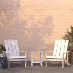 Merrick Lane Set Of 2 All-Weather Adirondack Patio Chairs With Matching Side Table
