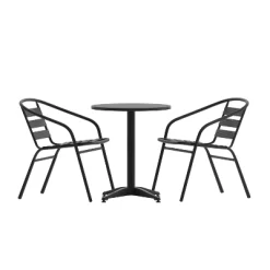 Emma And Oliver 23.5'' Round Aluminum Indoor-Outdoor Table Set With 2 Slat Back Chairs -Outdoor Garden GUEST db95d3af 4246 4707 8066 dabef3b61b9c