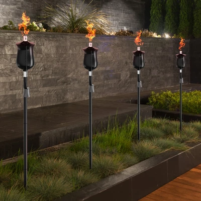 4-Piece Torch Set 45-Inch Adjustable Metal Tiki Torches For Outside With Refillable Canisters For Mosquito Repellent Or Oil By Pure Garden (Black) 2 4-Piece Torch Set 45-Inch Adjustable Metal Tiki Torches For Outside With Refillable Canisters For Mosquito Repellent Or Oil By Pure Garden (Black) - Image 2