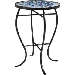 Teal Island Designs Modern Black Round Outdoor Accent Side Table 14" Wide Multi Blue Mosaic Tabletop For Front Porch Patio House Balcony -Outdoor Garden GUEST dcd7c044 6ac1 42a8 8328 a7187b4821fd