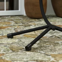 Merrick Lane Heavy Duty All-Weather Hanging Hammock Chair C-Stand With Steel Offset Base And 360 Degree Rotation, Black -Outdoor Garden GUEST dd18457c 9fbe 4dd9 9d87 ad0dc11048a7