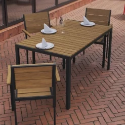 Flash Furniture Finch Commercial Grade Outdoor Dining Table 55" X 31" With Faux Teak Poly Slats And Metal Frame 14 Flash Furniture Finch Commercial Grade Outdoor Dining Table 55" X 31" With Faux Teak Poly Slats And Metal Frame -Outdoor Garden GUEST dd533b50 0adb 4af0 b15e d0d89e068e2f