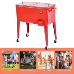 Costway Red Outdoor Patio 80 Quart Cooler Cart Ice Beer Beverage Chest Party Portable -Outdoor Garden GUEST dd53c3c8 f311 4f39 8eed 053c2f6a6d82