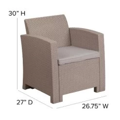 Merrick Lane Outdoor Furniture Resin Chair Faux Rattan Wicker Pattern Patio Chair With All-Weather Cushion -Outdoor Garden GUEST de256a4a 6480 4495 8f7f 05511d3908bf