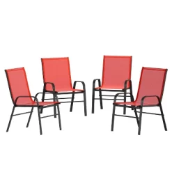Emma And Oliver 4 Pack Outdoor Stack Chair With Flex Comfort Material - Patio Stack Chair -Outdoor Garden GUEST de5e8292 b3f6 463c 8361 5c1f81c5d66d