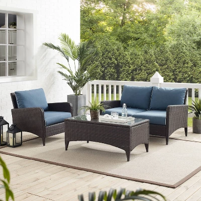 Kiawah 3pc Outdoor Wicker Conversation Set Blue - Crosley 4 Kiawah 3pc Outdoor Wicker Conversation Set Blue - Crosley - Image 4