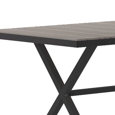 Emma And Oliver 59" X 35.5" Outdoor X-Frame Dining Table With Faux Teak Poly Slat Top And Metal Frame 7 Emma And Oliver 59" X 35.5" Outdoor X-Frame Dining Table With Faux Teak Poly Slat Top And Metal Frame - Image 7