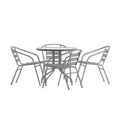 Emma And Oliver 31.5'' Round Glass Top Metal Table With 4 Aluminum Slat Stack Chairs 25 Emma And Oliver 31.5'' Round Glass Top Metal Table With 4 Aluminum Slat Stack Chairs -Outdoor Garden GUEST dee32d54 33db 40df 9fff 4d0d99d391da