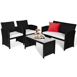 Costway 4PCS Patio Rattan Furniture Set Table &Sofa W/Cushion Garden Black -Outdoor Garden GUEST dee8f67b 0799 4c2e bea9 9f51607f53d2