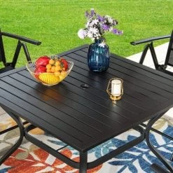 5pc Outdoor Dining Set With Swivel Sling Chairs & Metal Slat Square Table With 1.57" Umbrella Hole - Captiva Designs -Outdoor Garden GUEST df214077 459b 497d 872a 04b5a2d90904