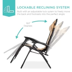 Best Choice Products Oversized Padded Zero Gravity Chair, Folding Outdoor Patio Recliner W/ Headrest, Side Tray -Outdoor Garden GUEST df8f50ae b7a2 4230 a81d b233666baa91