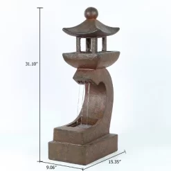 LuxenHome Resin Japanese Pagoda Fountain With LED Light -Outdoor Garden GUEST e07f5a10 2180 46f1 ab6b 9717f677352d