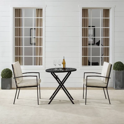 3pc Kaplan Outdoor Steel Chat Set Oatmeal/Bronze - Crosley 2 3pc Kaplan Outdoor Steel Chat Set Oatmeal/Bronze - Crosley - Image 2