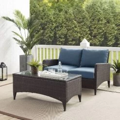 Kiawah 2pc Wicker Patio Seating Set - Blue - Crosley -Outdoor Garden GUEST e10ce6d0 f669 4964 907a 3b34991c8f3c