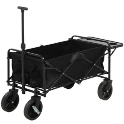 Outsunny Collapsible Wagon, Graden Carts With Wheels, Adjustable Handle, Folding Table And Cup Holders, Black -Outdoor Garden GUEST e20270dc 11e0 44fc bf30 9d5e8bcd0496