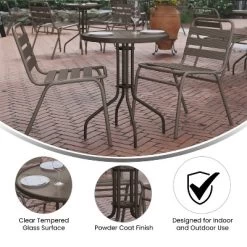 Flash Furniture Lila 23.75'' Round Glass Metal Table With 2 Metal Aluminum Slat Stack Chairs -Outdoor Garden GUEST e2d7e7b3 25cb 4011 b405 05aea2d9366c