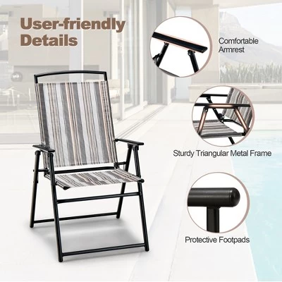 Costway 2pcs Patio Folding Sling Chairs Dining Armrest Backrest Outdoor Portable 8 Costway 2pcs Patio Folding Sling Chairs Dining Armrest Backrest Outdoor Portable - Image 8