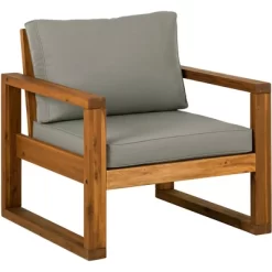Galia 2pc Square Leg Acacia Wood Chair And Ottoman With Cushions - Brown - Saracina Home -Outdoor Garden GUEST e3544ee1 e5c9 4f6c b025 29e63fe8a004