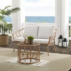 Juniper 2pc Outdoor Wicker Conversation Set With Loveseat & Coffee Table - Cream/Natural - Crosley