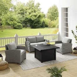 Bradenton 4pc Wicker Seating Set With Fire Table - Crosley -Outdoor Garden GUEST e39a96cf c9ab 43f2 9c71 14a2a46a86f0