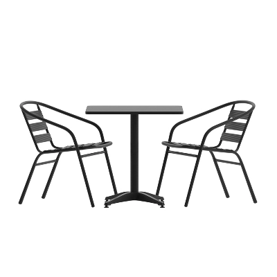 Emma And Oliver 27.5'' Square Aluminum Indoor-Outdoor Table Set With 2 Slat Back Chairs 3 Emma And Oliver 27.5'' Square Aluminum Indoor-Outdoor Table Set With 2 Slat Back Chairs - Image 3