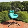 Sunnydaze Decor Sunnydaze Outdoor Resin Wicker Patio Dalia Hanging Basket Egg Chair With Cushions, Headrest, And Steel Stand Set - Teal - 3pc