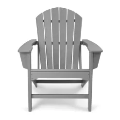 Edyo Living HDPE Plastic Resin Heavy Duty Durable All Weather Outdoor Patio Lawn Adirondack Chair Furniture With Comfortable Contoured Seat, Gray