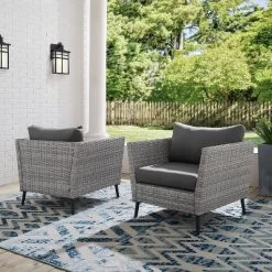 Richland 2pk Outdoor Wicker Armchairs - Charcoal - Crosley