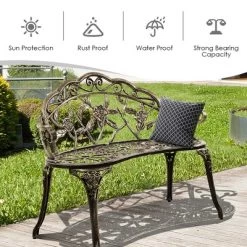 Costway Outdoor Garden Bench Chair Loveseat Cast Aluminum Patio Antique Rose -Outdoor Garden GUEST e65d12c3 4d20 4fc9 a6bf dcb4f30dc963