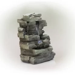 13" Resin Waterfall Tabletop Fountain With LED Lights Gray - Alpine Corporation -Outdoor Garden GUEST e681bfca cafd 4f6b be5e cbcf5a0861cf