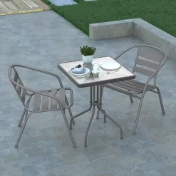 Emma And Oliver 23.5'' Square Glass Top Metal Table With 2 Aluminum Slat Stack Chairs 16 Emma And Oliver 23.5'' Square Glass Top Metal Table With 2 Aluminum Slat Stack Chairs -Outdoor Garden GUEST e6992d50 fb67 4d4d b87a 6d0fe14e346f