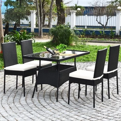 Costway 10PCS Patio Rattan Dining Set Cushioned Chair Table With Glass Top Garden Furniture 1 Costway 10PCS Patio Rattan Dining Set Cushioned Chair Table With Glass Top Garden Furniture