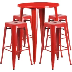 Flash Furniture Commercial Grade 30" Round Metal Indoor-Outdoor Bar Table Set With 4 Square Seat Backless Stools -Outdoor Garden GUEST e8ae6d96 1e74 46b0 89c8 ad0d31a84e79