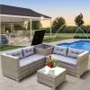 4pc Wicker Patio Conversation Seating Set With Thick Cushions - Gray - GODEER