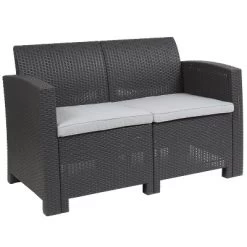 Merrick Lane Outdoor Furniture Resin Loveseat Faux Rattan Wicker Pattern 2-Seat Loveseat With All-Weather Cushions -Outdoor Garden GUEST e907d9c3 5379 4759 9f43 78ec87c959e9
